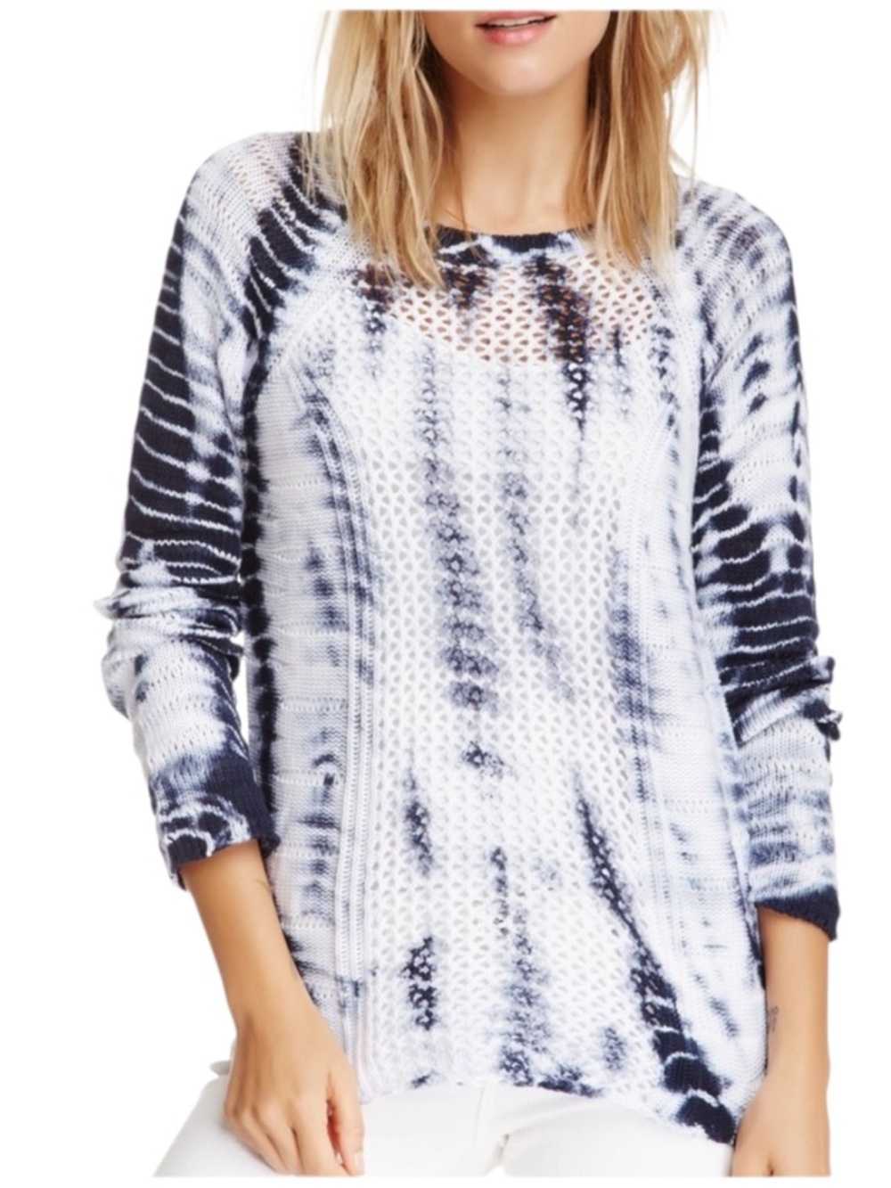 Two by Vince Camuto Crochet Knit Cotton Pullover Sweater Sweatshirt